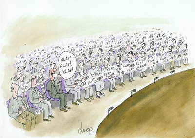 Cartoon 'applaus' van Lodu Goderis, winnaar van de cartoonwedstrijd